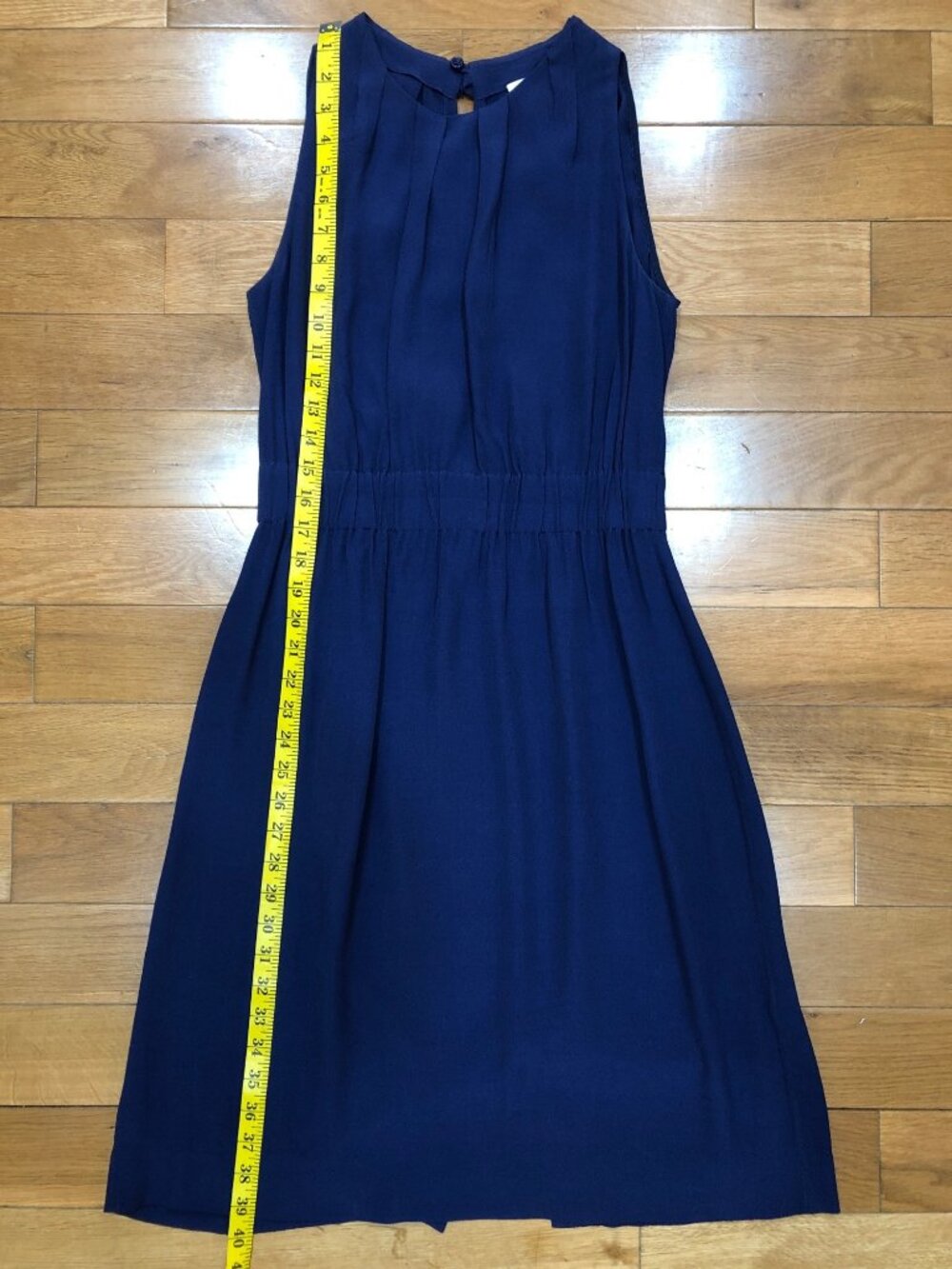 Kate Spade Pleated Neckline Elastic Waist Sleeveless Navy Dress Size 8 - Picture 2 of 10